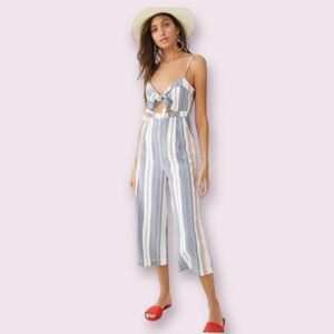 Forever 21 Striped Tie Front Cropped Wide Leg Romper